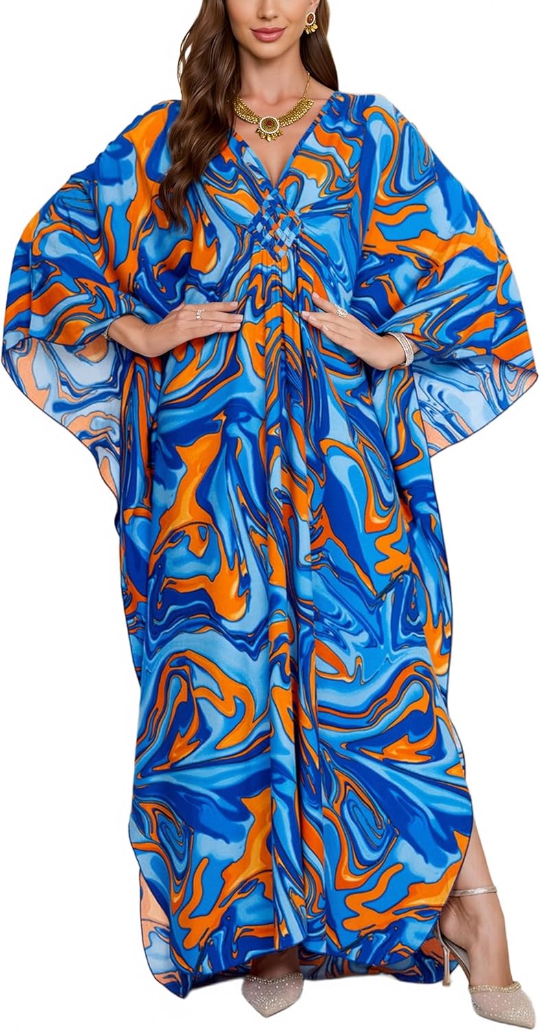 KEYLORTING Women’s Kaftan Beach Cover Up Dress Plus Size Summer Swimsuit Loungewear Maxi Dress - Image 1